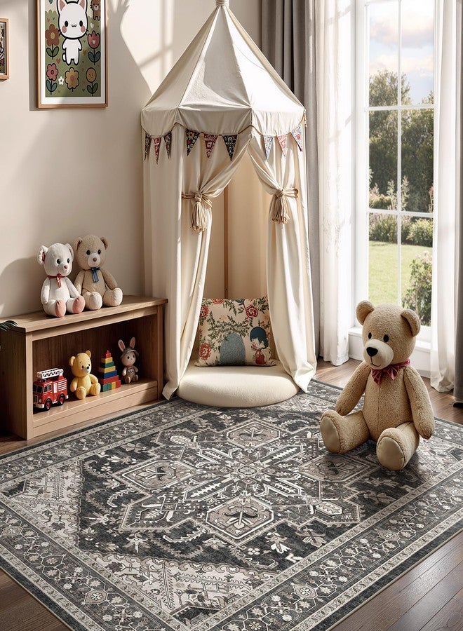 WITSHOCK Living Room Area Rugs 5x7: Washable Rug Boho Soft Non-Slip Low Pile Stain Resistant Foldable Carpet for Bedroom Playroom Dining Room Office Kitchen Farmhouse Home Decor Rug-Gray - Image 5