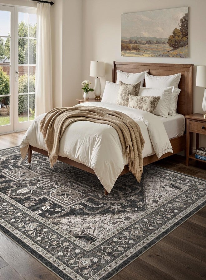 WITSHOCK Living Room Area Rugs 5x7: Washable Rug Boho Soft Non-Slip Low Pile Stain Resistant Foldable Carpet for Bedroom Playroom Dining Room Office Kitchen Farmhouse Home Decor Rug-Gray - Image 3