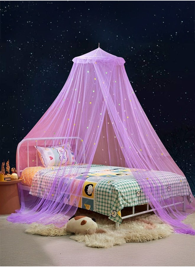 XiuWoo Bed Canopy for Girls for 1.5-1.8m,Canopy for Bed Girls Room Decor,Canopy Bed Curtains to Cover Bed Tent Kids Baby Crib,Purple  - Image 1