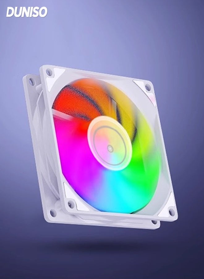 DUNISO 120mm ARGB Case Cooler Fan,4 PIN Motherboard Light Sync Low Noise, up to 1600RPM Cooling Fan,Cooler for Computer Case or CPU (White) - Image 1