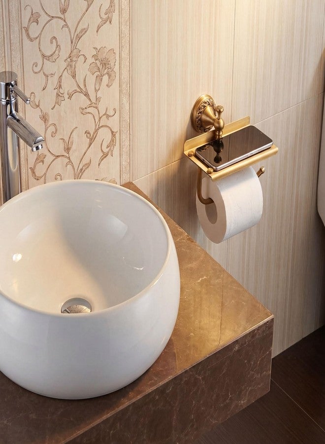 Otoolling 2 Pieces Set Antique Brass Toilet Paper Holder with Retro Brass Hand Towel Ring Tissue Roll Paper Hanger Wall Mounted Bathroom Hardware Vintage Bathroom Accessories(with Phone Shelf) - Image 5