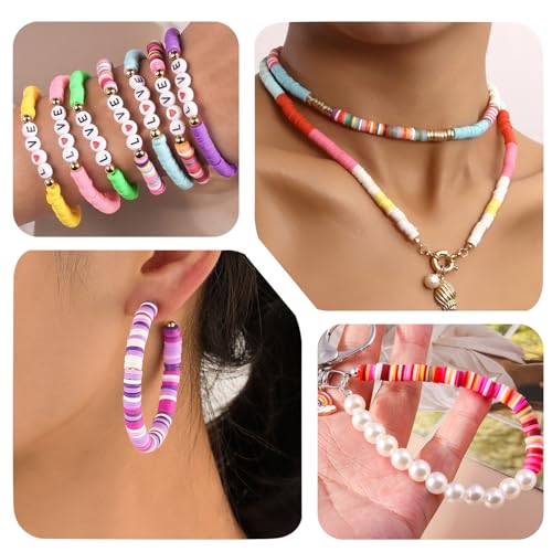 JMUQ 50 Strands Clay Beads, 50 Colors Flat Preppy Polymer Clay Heishi Beads with Letter Beads for Friendship Bracelets Jewelry Making Kit, DIY Arts and Crafts - Image 4