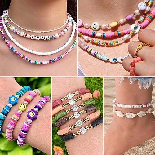 JMUQ 50 Strands Clay Beads, 50 Colors Flat Preppy Polymer Clay Heishi Beads with Letter Beads for Friendship Bracelets Jewelry Making Kit, DIY Arts and Crafts - Image 3