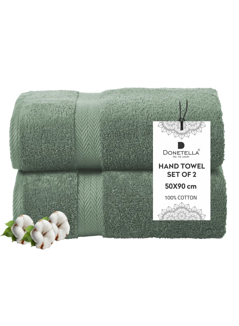 Donetella Premium 100 % Combed Cotton 2-Pcs Hand Towel Set (50 X 90 CM) 600 GSM Super Soft Hand Towel, Highly Absorbent, Quick Dry,Best Towel for Bathroom, Spa And Hotel,Olive Green