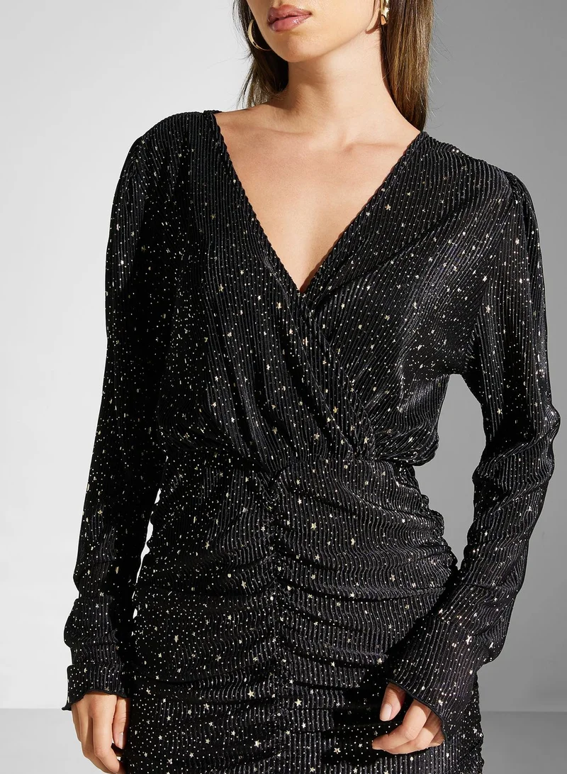 ONLY V-Neck Ruched Shimmer Dress