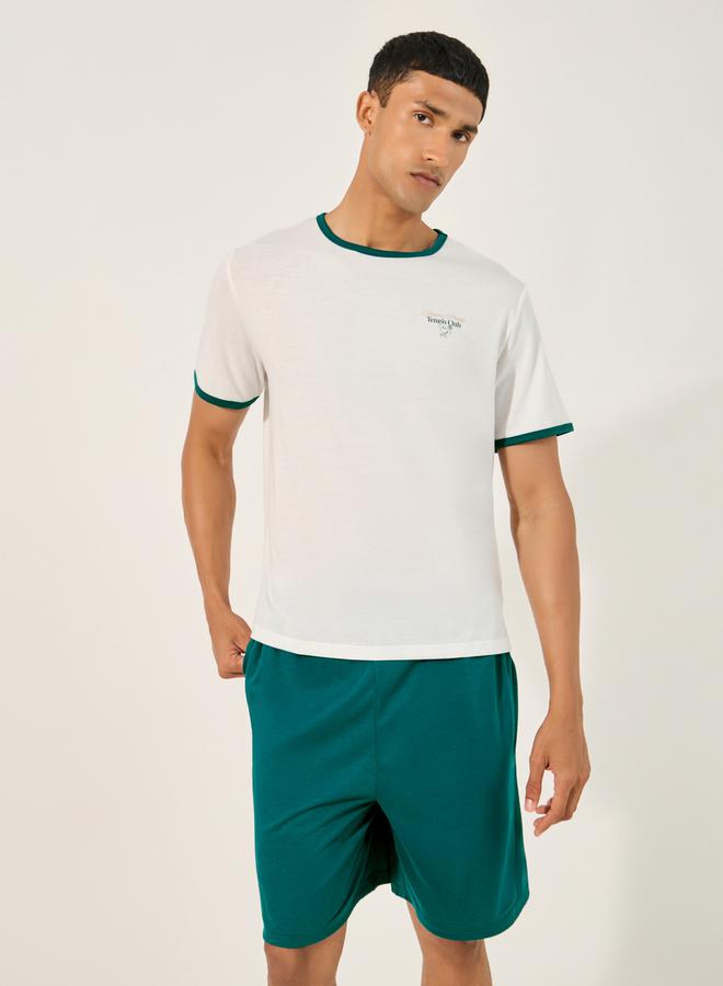 Styli Slogan Print Round Neck T-Shirt and Shorts Pyjama Set  - Image 2