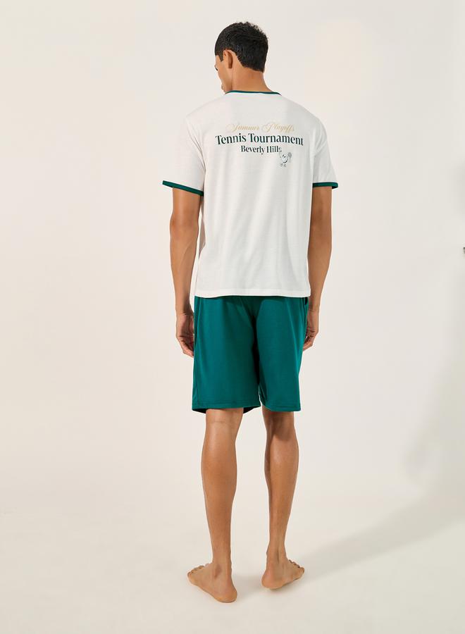 Styli Slogan Print Round Neck T-Shirt and Shorts Pyjama Set  - Image 4