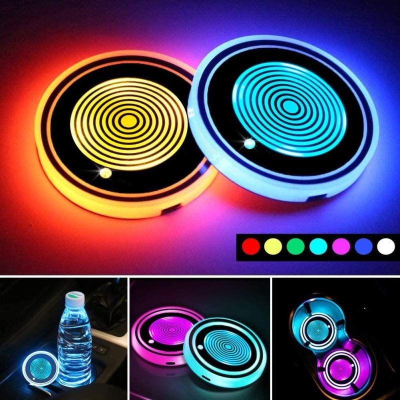 حامل أكواب بإضاءة LED بـ 7 ألوان - سجادة أكواب للسيارة تعمل بتقنية USB - مقاومة للماء بمعيار IP67 - مزودة بحساس للضوء والاهتزاز لتعزيز أجواء القيادة الليلية - Image 2