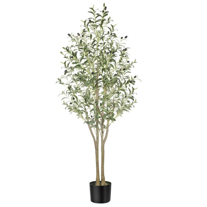 5FT ARTIFICIAL OLIVE TREE FAKE OLIVE TREE WITH LIFELIKE LEAVES FAUX TALL PLANT INDOOR OUTDOOR FOR HOME LIVING ROOM BEDROOM BALCONY CORNER OFFICE GARDEN DECOR 150CM