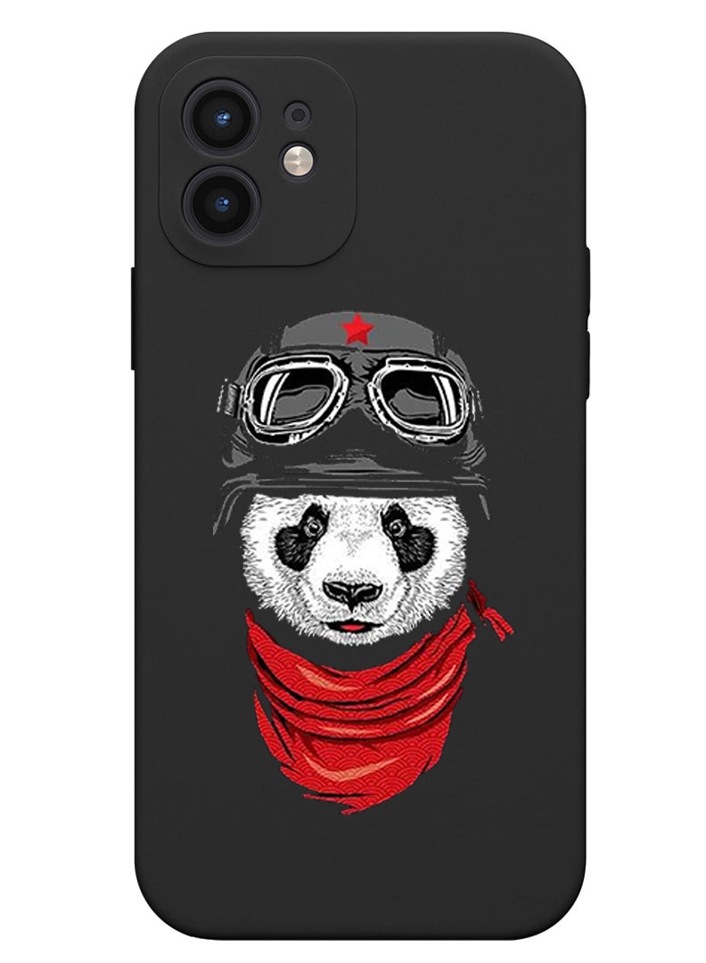 Theodor Protective Slim Fit Case Liquid Silicone Cover with Full Body Protection Anti-Scratch Shockproof Case For iPhone 12 Black  - Panda having Drink - Image 1