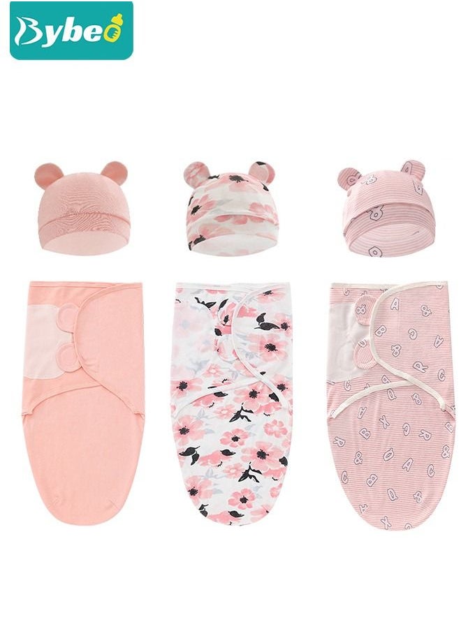 Bybeo - 6 PCS Baby Swaddle Blanket Wrap Cap Set Newborn Infant Sleep Sack With Caps 100% Breathable Cotton 0-4 Month - Image 1