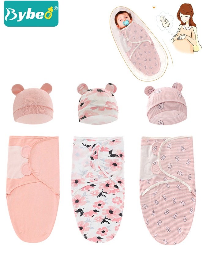 Bybeo - 6 PCS Baby Swaddle Blanket Wrap Cap Set Newborn Infant Sleep Sack With Caps 100% Breathable Cotton 0-4 Month - Image 1