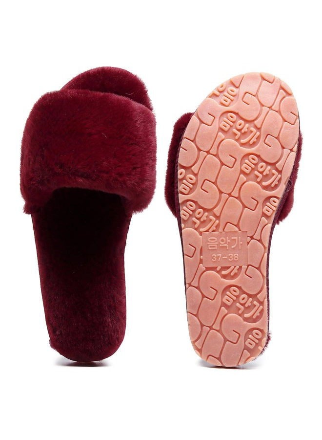 Crazy Lady Women's Fuzzy Fluffy Furry Fur Slippers Flip Flop Open Toe Cozy House Sandals Slides Soft Flat Comfy Anti-Slip Spa Indoor Outdoor Slip on (7.5-8.5, 06/WineRed) - Image 5
