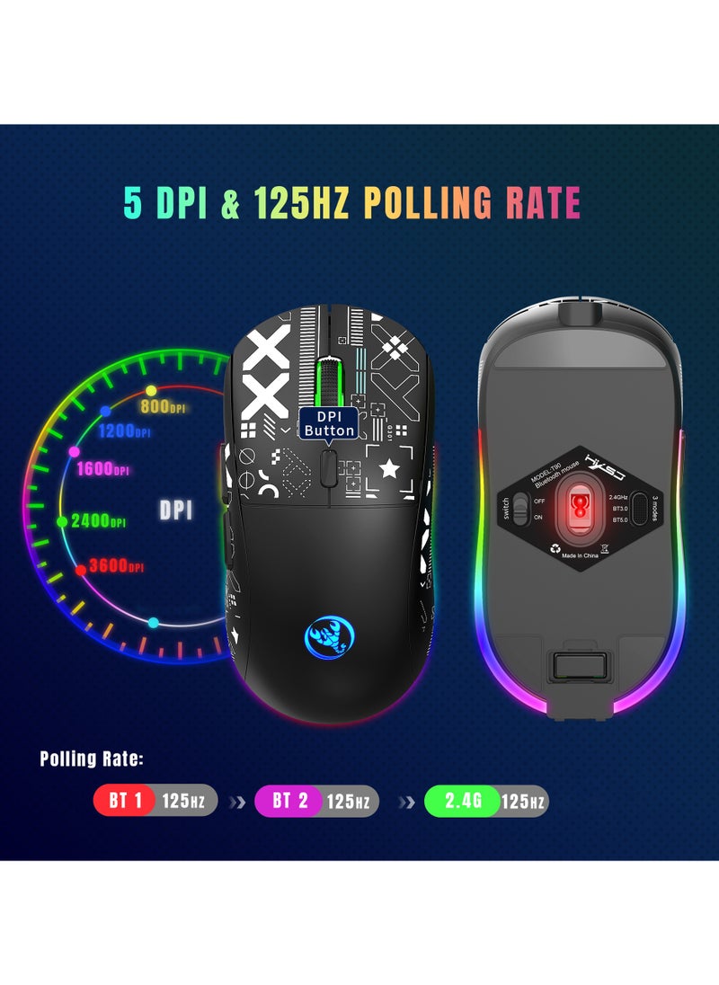 HXSJ - HXSJ NEW T90 Three-Mode 2.4G Water Transfer Wireless Mouse RGB Light-Emitting Wireless Game TYPE-C Charging Mouse - Image 1
