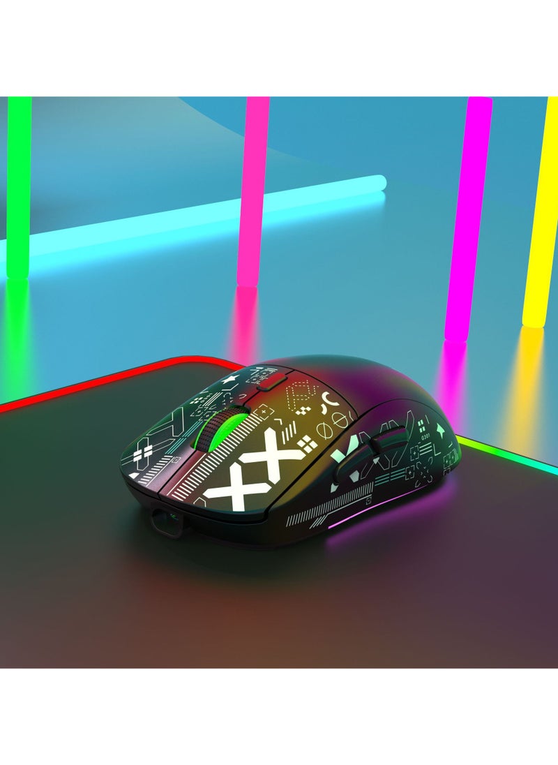 HXSJ - HXSJ NEW T90 Three-Mode 2.4G Water Transfer Wireless Mouse RGB Light-Emitting Wireless Game TYPE-C Charging Mouse - Image 1