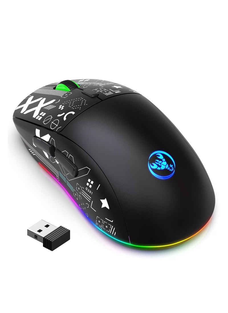 HXSJ - HXSJ NEW T90 Three-Mode 2.4G Water Transfer Wireless Mouse RGB Light-Emitting Wireless Game TYPE-C Charging Mouse - Image 1