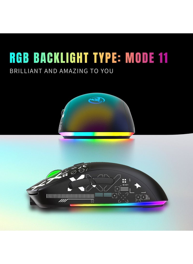 HXSJ - HXSJ NEW T90 Three-Mode 2.4G Water Transfer Wireless Mouse RGB Light-Emitting Wireless Game TYPE-C Charging Mouse - Image 1