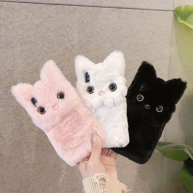 Black Winter Fashion Plush Cat Phone Case For Iphone 16 Shockproof Cute Warm Cover - Image 1