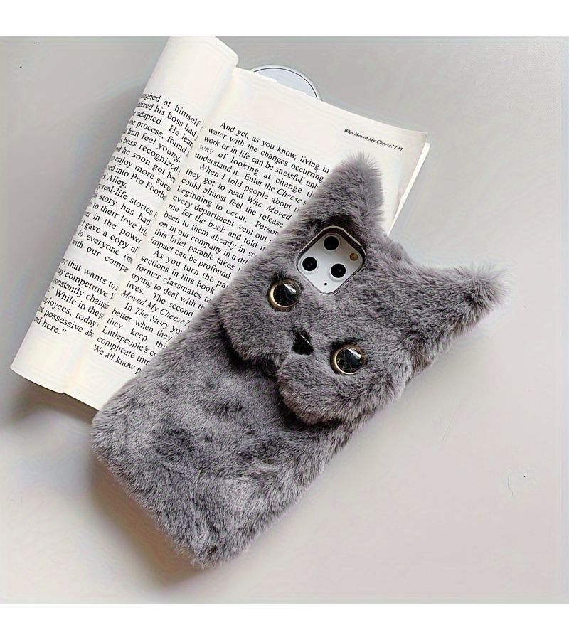Black Winter Fashion Plush Cat Phone Case For Iphone 16 Shockproof Cute Warm Cover - Image 4