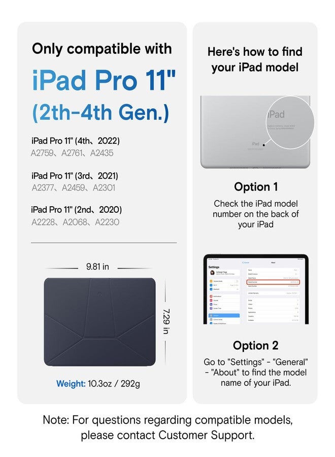 موفت جراب MOFT Dynamic Folio لجهاز iPad Pro مقاس 11 بوصة (الجيل الثاني/الثالث/الرابع، 2020/2021/2022)، جراب رفيع مزود بحامل مغناطيسي مع أكثر من 20 زاوية عرض، خاصية التشغيل/الإيقاف التلقائي، لون أزرق داكن - Image 2