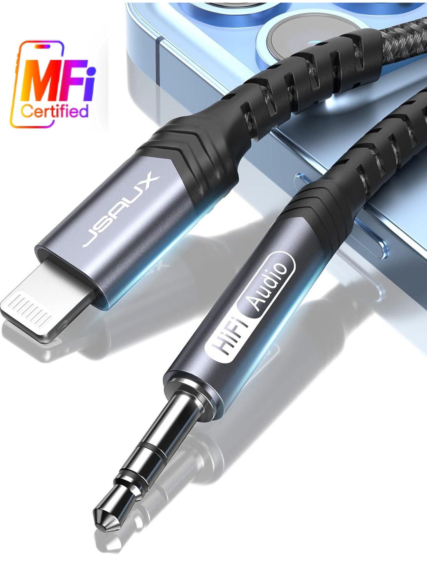 سعر ومواصفات JSAUX AUX Cord for iPhone 3.3Ft [Apple MFi Certified] 3.5mm Aux Cable for Car Compatible with iPhone 14 13 12 11 XS XR X 8 7 6 iPad iPod for Car Home Stereo, Speaker, Headphone-Grey (Z37111440B1229DF59585Z) على Noon EG