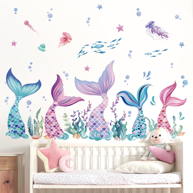MAM wondever Mermaid Tail Wall Stickers Under The Sea Mermaid Bubble Seaweed Peel and Stick Wall Art Decals for Baby Nursery Girls Bedroom Bathroom - Image 2