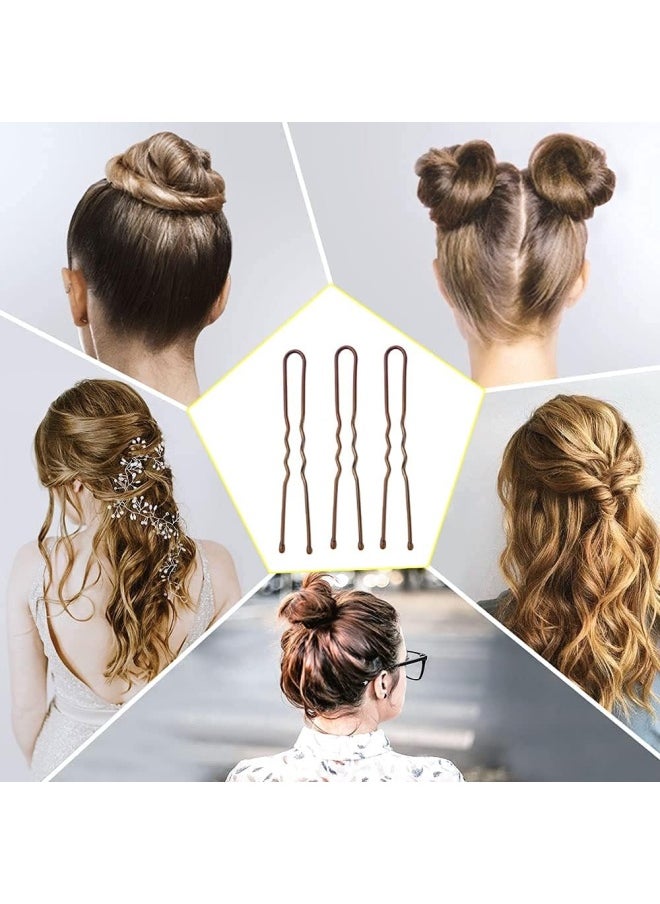 Premify - U Shaped Brown Hair Pins, Pack Of 120 Bobby Pins Bun Hair Pins, Hair Grips, Hair Pin For Women, Wedding Bridal Brown Hairpins In Plastic Box - Image 1