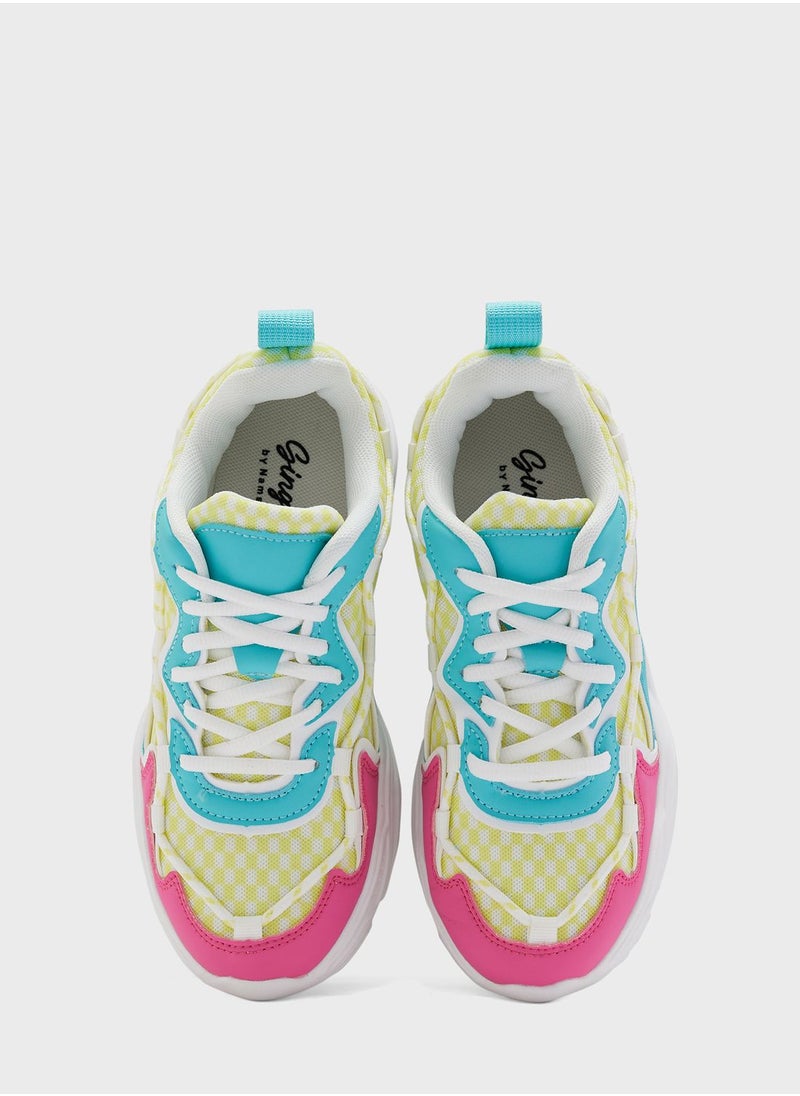 Ginger - Textured Colourblock Lace Detail Sneaker - Image 1