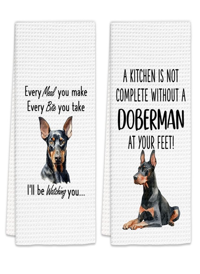FIicy Doberman Gifts Kitchen Towels Set of 2, Doberman Dog Lover Gifts Dish Towels, DobermanDog Owner Gift Decorative Hand Towels for Kitchen,Gift for DobermanDog Lovers Kitchen Decor(16x24 Inch) - Image 1