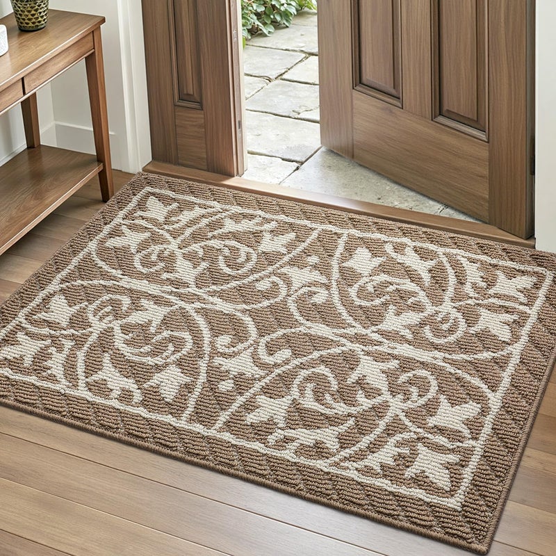 DEXI Front Door Mat Outdoor Indoor Entrance, Non Slip Low Profile Thin Inside Doormat, Easy Clean Dirt Trapper Entry Mats for House Floor Patio, 80x120, Brown - Image 1
