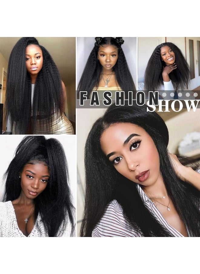 هان HANNE Kinky Straight Bundles with Lace Closure Yaki Straight Bundles Long Straight Hair Bundles for Black Women 3 Bundles with Closure Hair Extensions (18 20 22 Black)  - Image 4