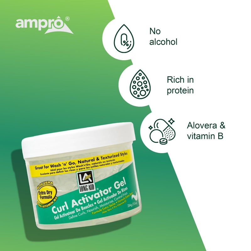AmPro Long-Aid Activator Gel - Enriched with Aloe Vera, Protein, and Vitamin B Complex - Brings Essential Moisture to Strands - Defines Your Natural Curls - Extra Dry - 10 oz - Image 5