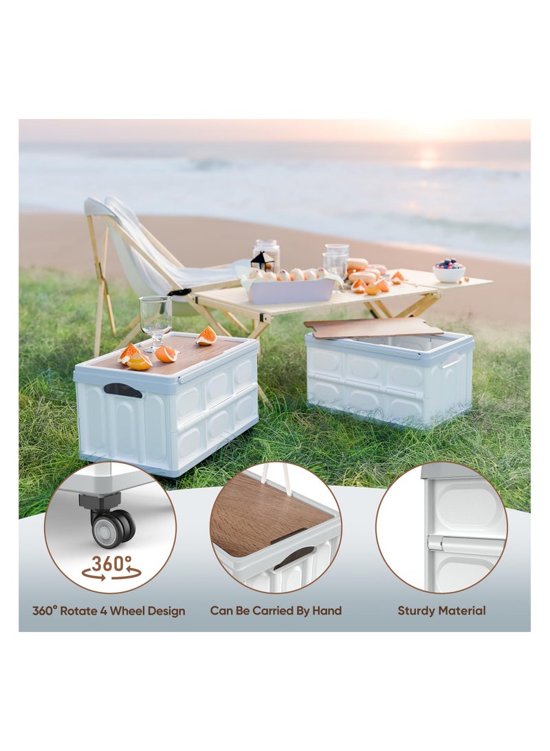 XICEN Folding Wagon, Collapsible Plastic Crate with Wheels and Handles Outdoor Storage Box Grocery Cart On Casters Foldable Hard Plastic Trunk Organizer for SUV Rolling Cart for Teachers Camping Shopping/Garden Beach Grocery Camping  - Image 2