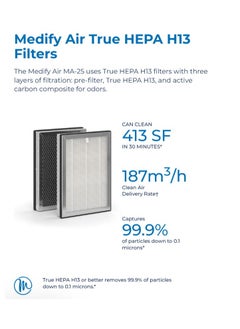 Medify Air Medify Air MA-25 Air Purifier with H13 HEPA filter - a higher grade of HEPA for 500 Sq. Ft. Air Purifier | Dual Air Intake | Two '3-in-1' Filters | 99.9% removal in a Modern Design (1-Pack, Black)  - Image 3