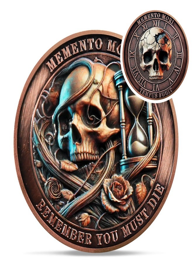 IELCJJ Tempus Fugit Memento Mori Coin - EDC Hourglass Rose Stoic Challenge Coin - Cool Amor Fati Momento Mori Token for Daily Stoic Practice - Inspirational Stoicism Gift for Men Women Pirate First Responder - Image 1