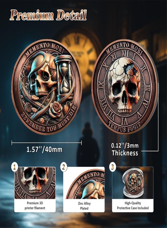 IELCJJ Tempus Fugit Memento Mori Coin - EDC Hourglass Rose Stoic Challenge Coin - Cool Amor Fati Momento Mori Token for Daily Stoic Practice - Inspirational Stoicism Gift for Men Women Pirate First Responder - Image 3