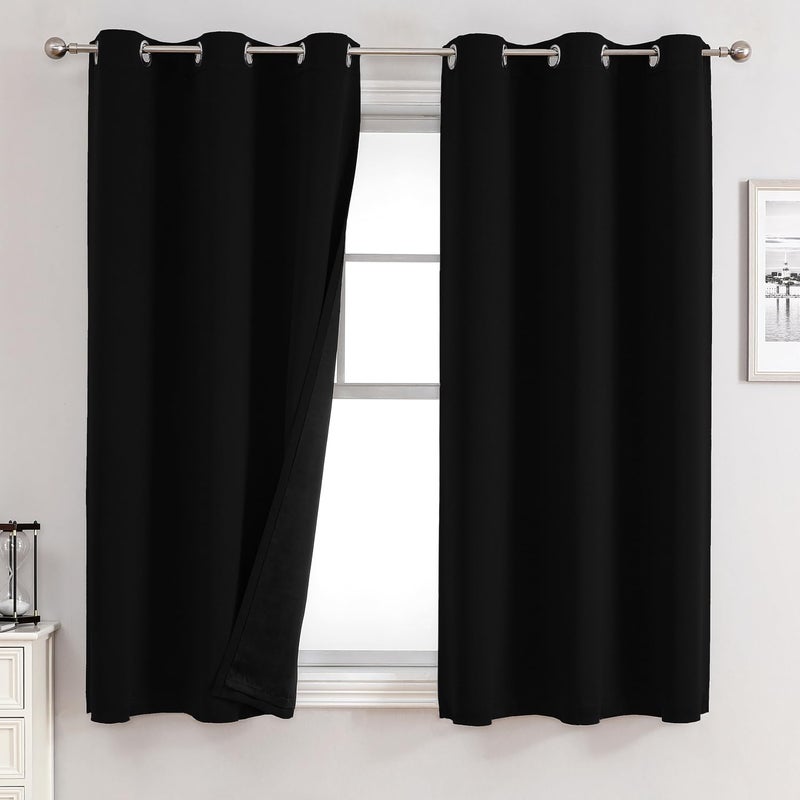 ChrisDowa 100% Blackout Curtains 63 inch Long for Bedroom with Black Liner  2 Thick Layers Total Blackout Thermal Insulated Grommet Window Curtains 2 Panels Set (Black  38 x 63 Inch) - Image 1