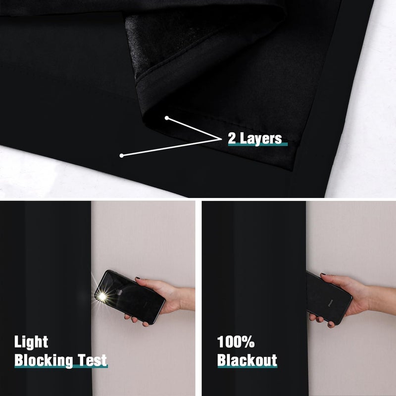 ChrisDowa 100% Blackout Curtains 63 inch Long for Bedroom with Black Liner  2 Thick Layers Total Blackout Thermal Insulated Grommet Window Curtains 2 Panels Set (Black  38 x 63 Inch) - Image 4