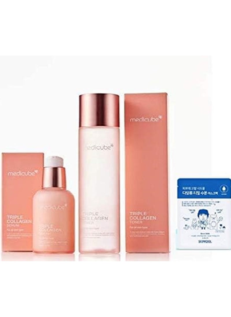Medicube Triple Collagen set: Toner 140ml+ Serum 55ml+ Sidmool mask 1ea  - Image 1