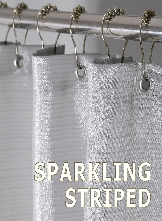 Popkozzi Silver Grey Sparkle Shower Curtain: Modern Luxury Elegant Light Gray Metallic Fabric Curtain Set for Bling Glamour Festive Bathroom Décor - Chic Neutral Fancy Glitter Bathroom Accessories - 72x72 - Image 4