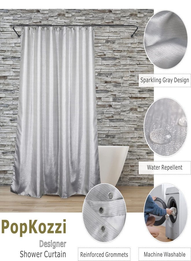 Popkozzi Silver Grey Sparkle Shower Curtain: Modern Luxury Elegant Light Gray Metallic Fabric Curtain Set for Bling Glamour Festive Bathroom Décor - Chic Neutral Fancy Glitter Bathroom Accessories - 72x72 - Image 2