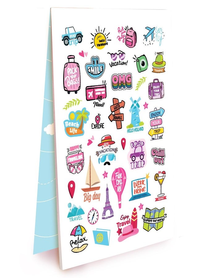 DOODLE Paper 10 Pages Wall Sticker Booklet With 350+ Fun,Quirky And Colourful Self Adhesive Wall Stickers|Perfect For Girls,Kids,Teens,Adults(Travelogue),21 Cm,14.5 cms - Image 1