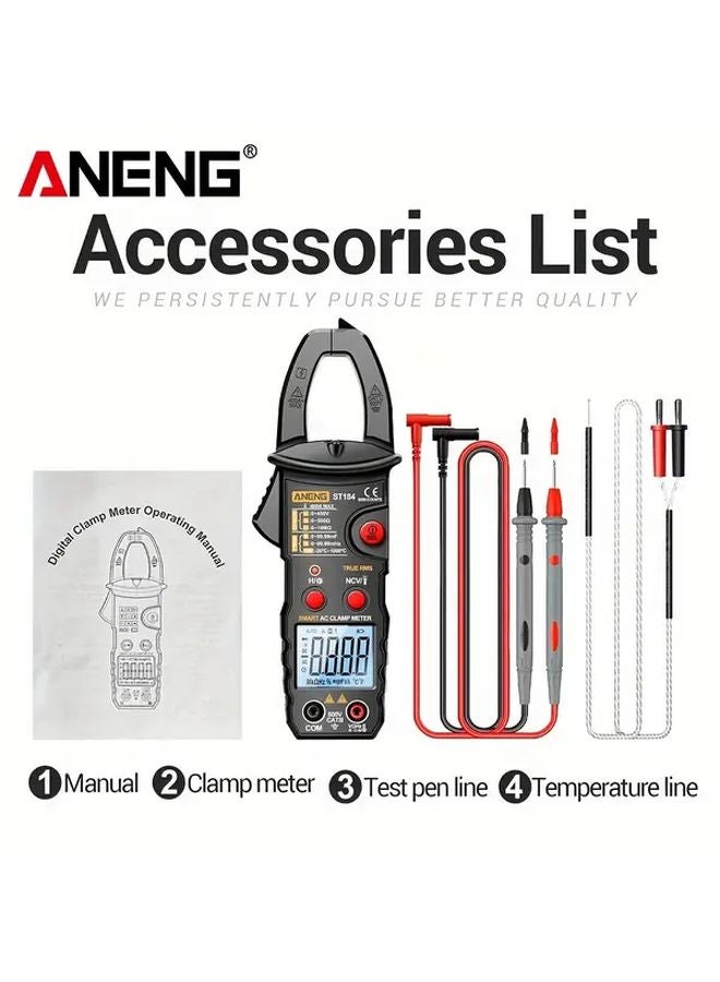 ANENG ST184 Black True RMS Clamp Meter Auto Shut Off Non Contact Voltage Detection - Image 1
