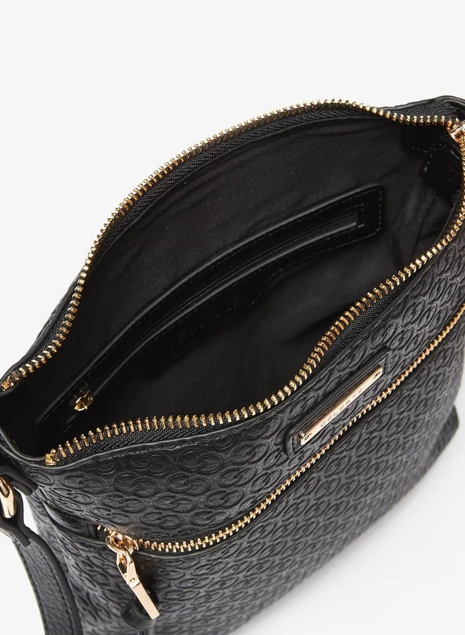 سيليست Women Monogram Embossed Crossbody Bag with Zip Closure and Strap