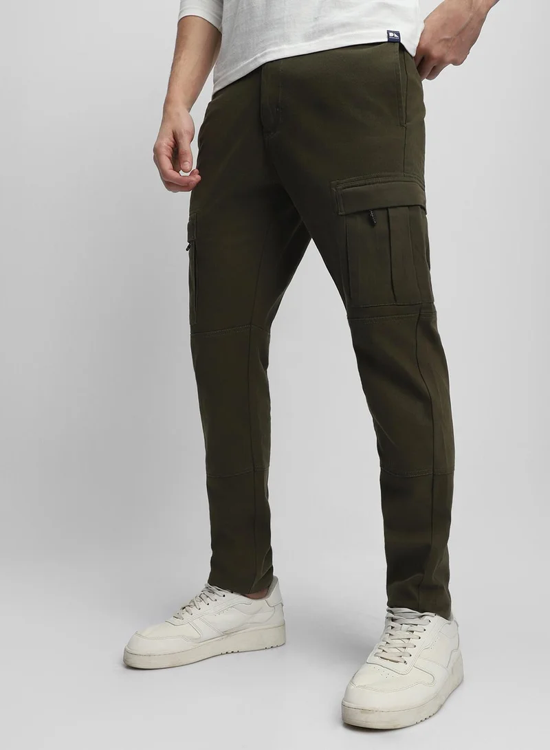 Dennis Lingo Olive Slim Fit Cargo Pants for Men - Cotton Lycra, Full Length, Mid Rise, Casual