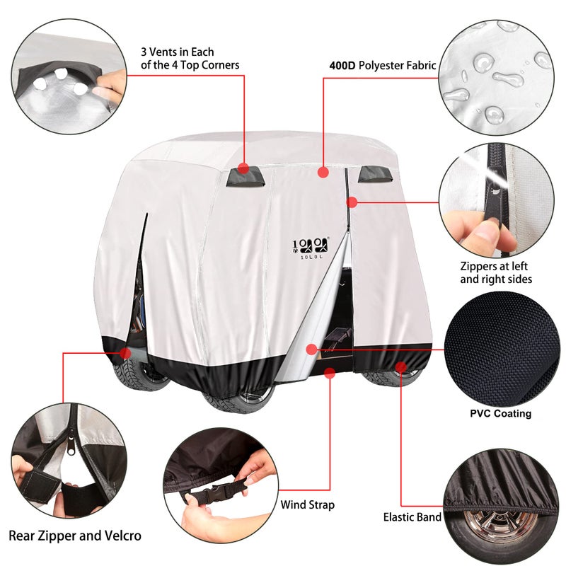 10L0L Golf Cart Covers Universal Fits Yamaha EZGO Club Car Lifted 2/4 Passengers 3-zipper Doors Golf Cart Waterproof Windproof Sunproof Outdoor Polyester Full Cover - Image 5