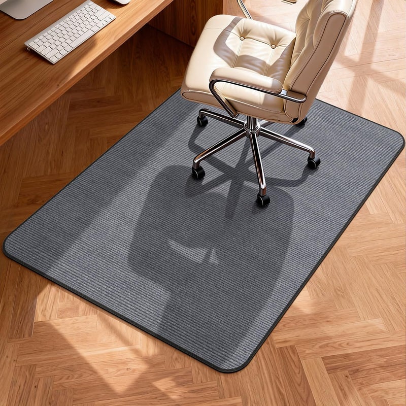 Blvornl Corduroy Office Chair Mat for Hardwood Floor and Low Pile Carpet, 35.4" x 47.3" Non-Slip Desk Rolling Chair Mat for Hard Floors, Heavy Duty Carpeted Floor Protector Rug for Home, Dark Grey - Image 1