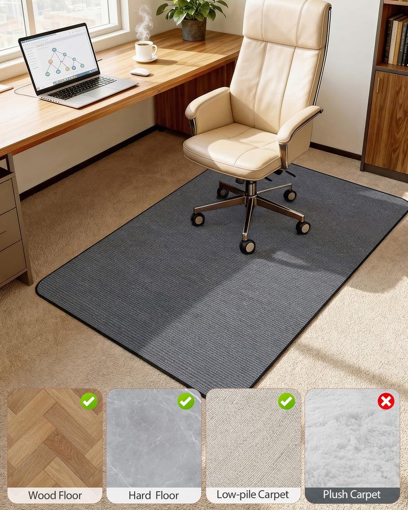 Blvornl Corduroy Office Chair Mat for Hardwood Floor and Low Pile Carpet, 35.4" x 47.3" Non-Slip Desk Rolling Chair Mat for Hard Floors, Heavy Duty Carpeted Floor Protector Rug for Home, Dark Grey - Image 5