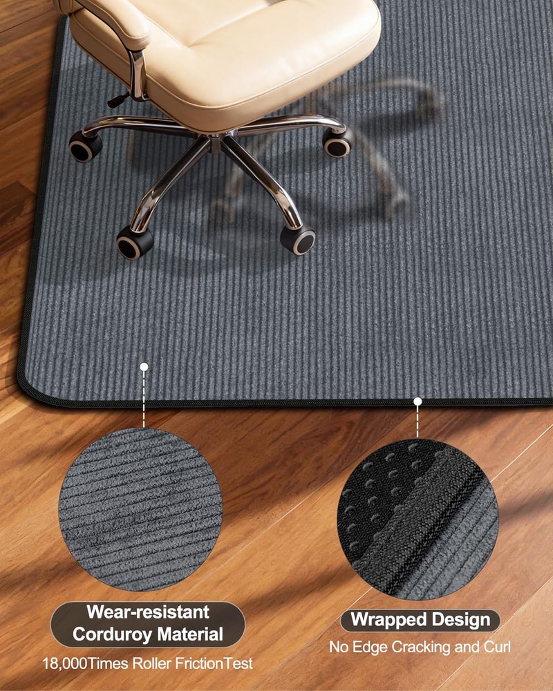 Blvornl Corduroy Office Chair Mat for Hardwood Floor and Low Pile Carpet, 35.4" x 47.3" Non-Slip Desk Rolling Chair Mat for Hard Floors, Heavy Duty Carpeted Floor Protector Rug for Home, Dark Grey - Image 4
