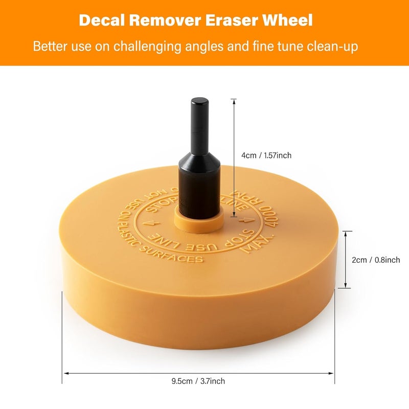 Gomake Decal Remover Eraser Wheel Tool Kit with Drill Adapter Vinyl Decal Adhesive Removal Tool with Razor Blade Scraper for Removing Pinstripes, Stickers (Mix, 2 Pack Solid) Multi-use detailed build - Image 4
